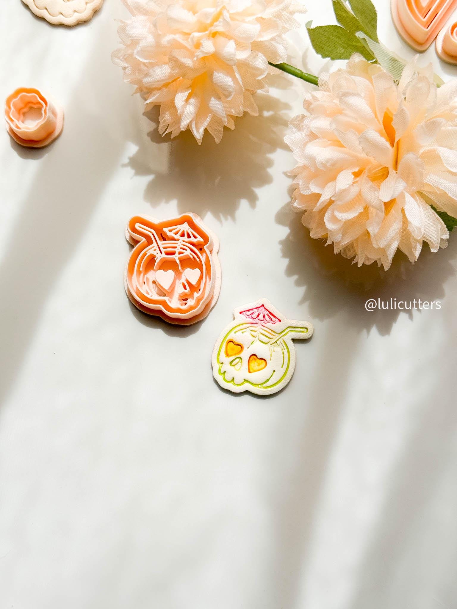 Tiki Skull Clay Cutter: Tropical Drink Polymer Clay Tool