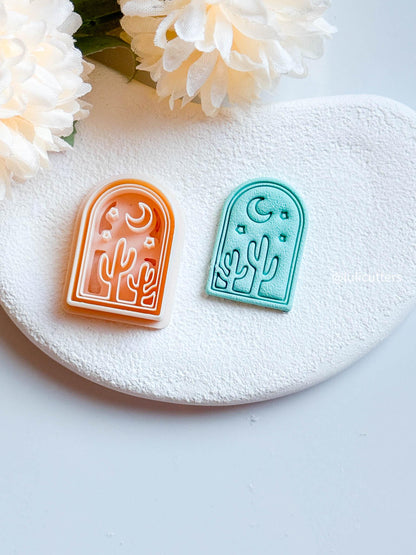 Cactus Desert Window Cutter Moon & Stars Imprint Clay Earring Cutter