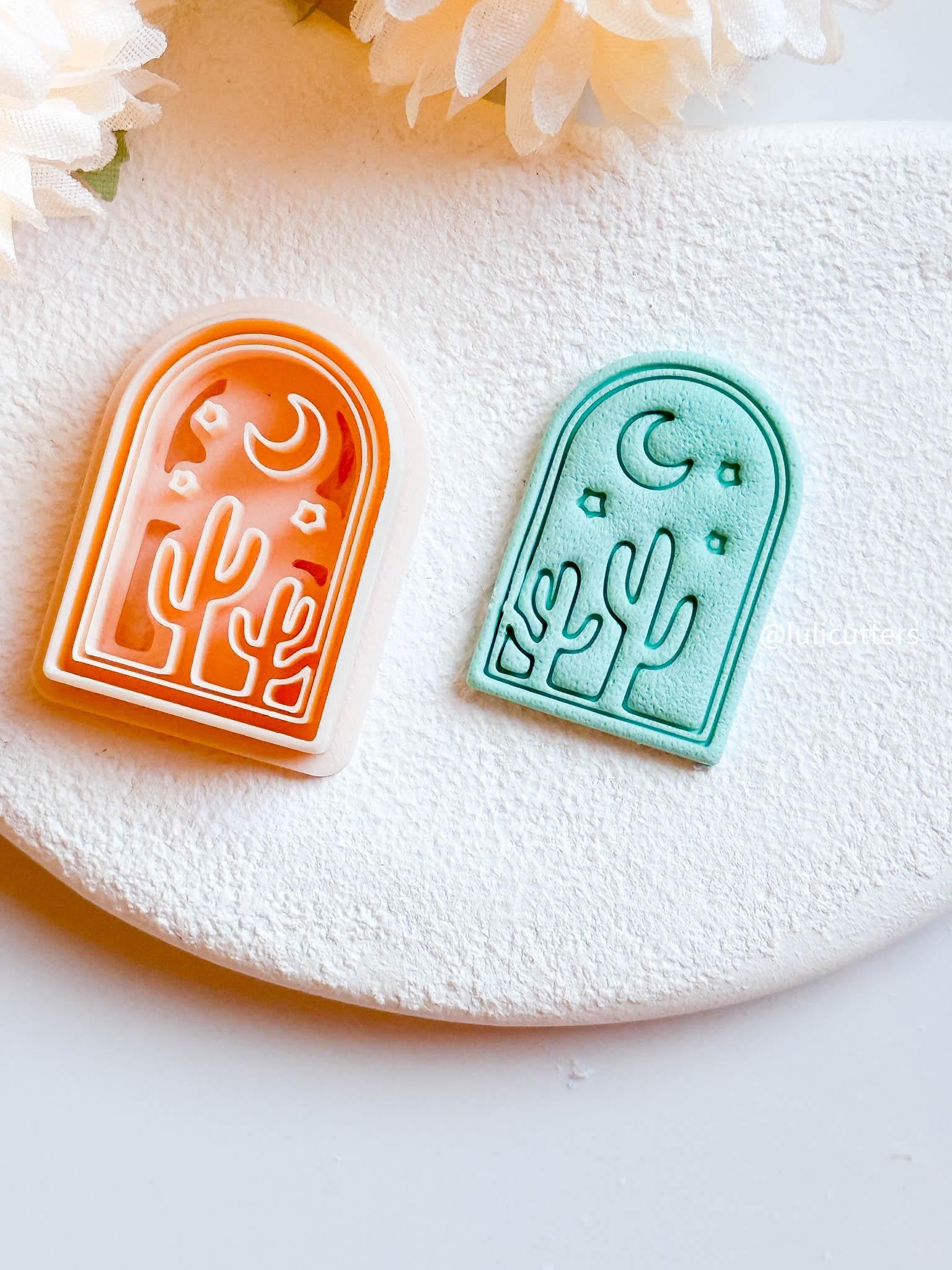 Cactus Desert Window Cutter Moon & Stars Imprint Clay Earring Cutter
