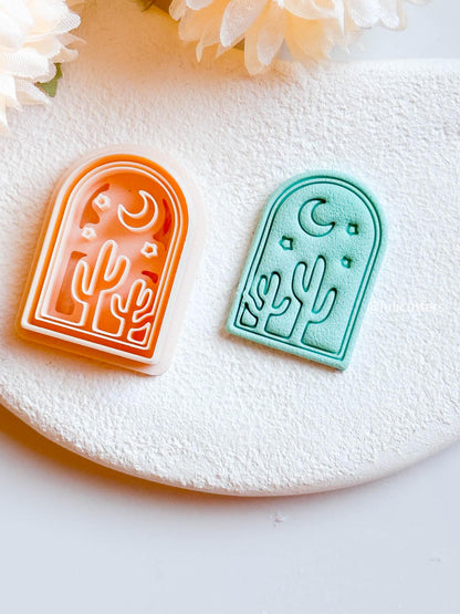 Cactus Desert Window Cutter Moon & Stars Imprint Clay Earring Cutter
