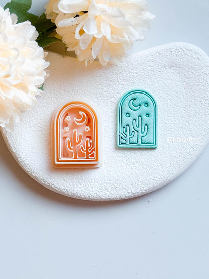 Cactus Desert Window Cutter Moon & Stars Imprint Clay Earring Cutter