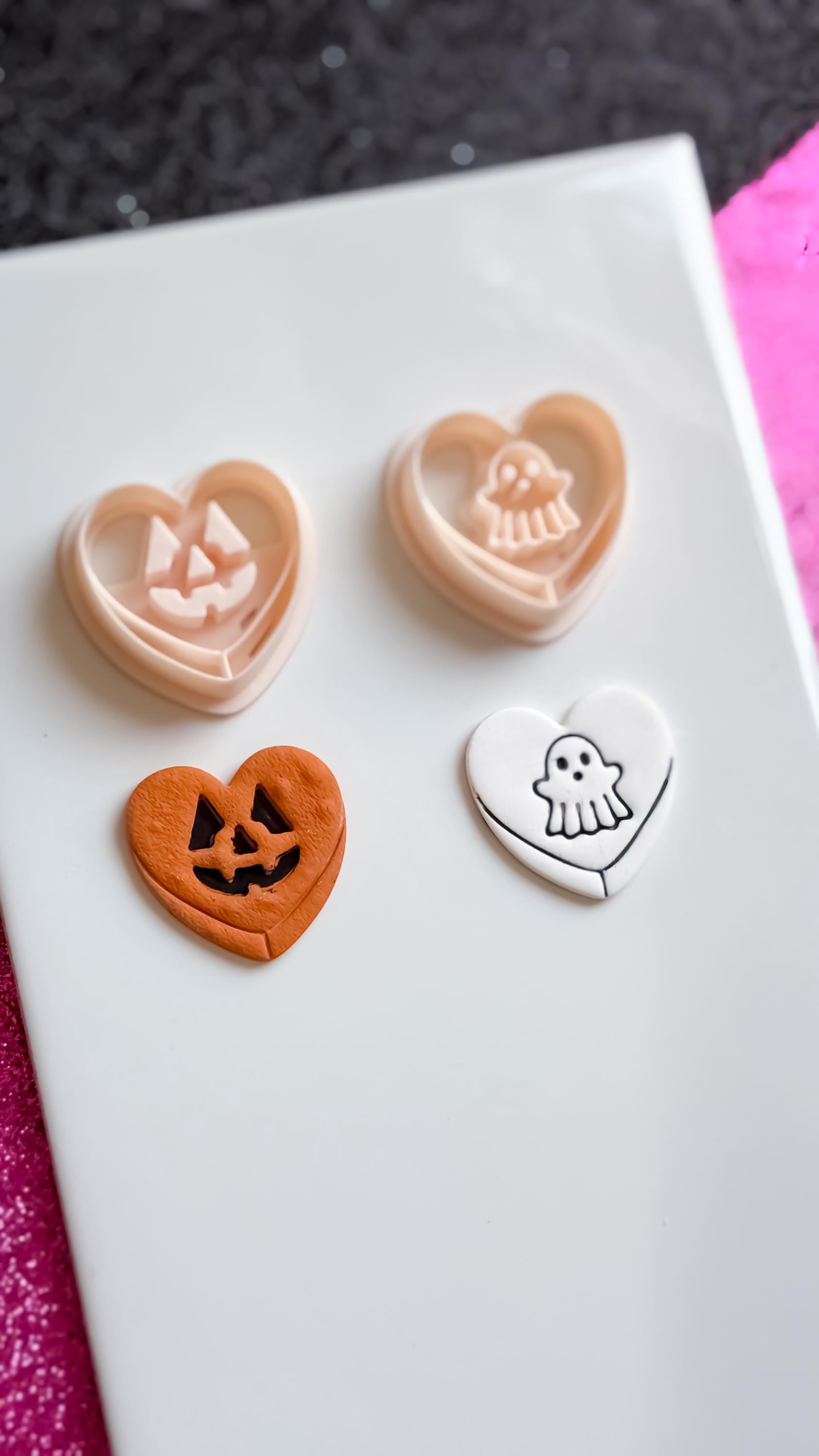 Halloween Polymer Clay Cutter Set: Ghost, Pumpkin, Spiderweb Heart Earrings