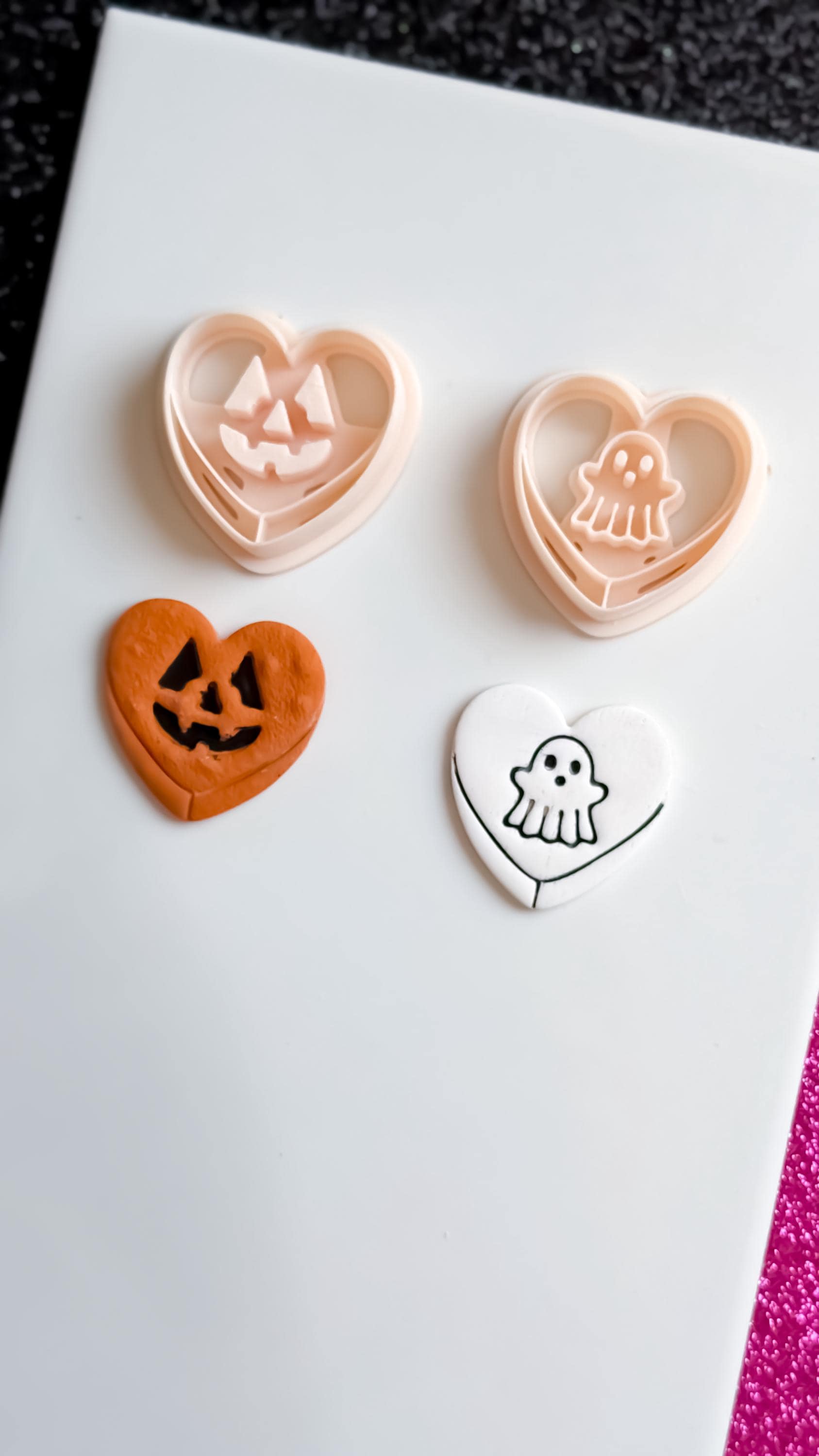 Halloween Polymer Clay Cutter Set: Ghost, Pumpkin, Spiderweb Heart Earrings