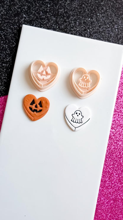 Halloween Polymer Clay Cutter Set: Ghost, Pumpkin, Spiderweb Heart Earrings