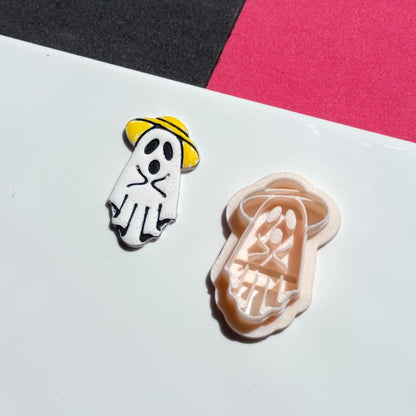 Ghost in Straw Hat Cutter: Polymer Clay Halloween Earring Mold