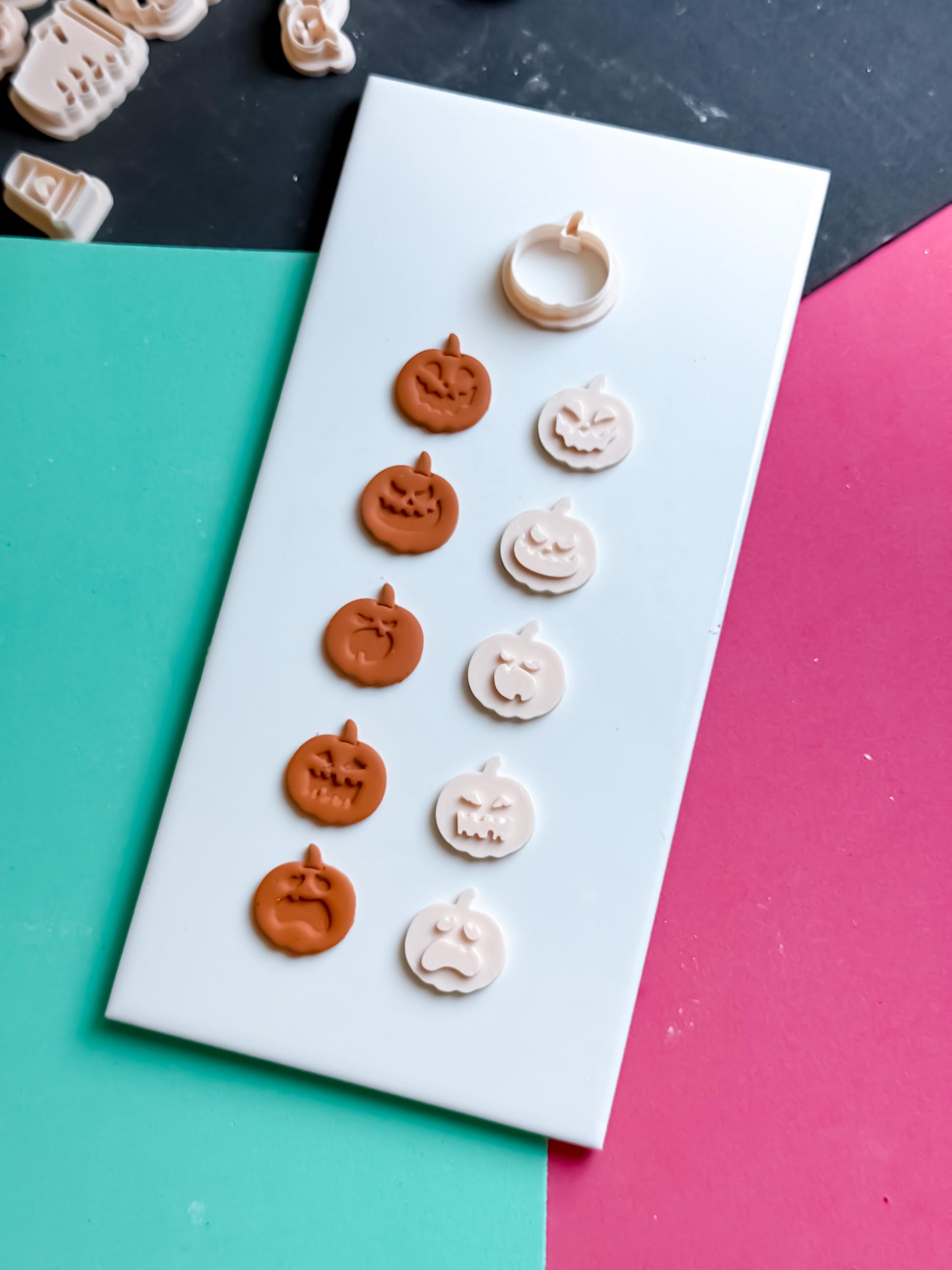 Pumpkin Face Clay Cutter Set: Halloween Jack-O'-Lantern Earring Charms