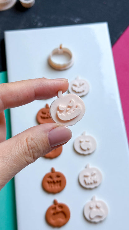Pumpkin Face Clay Cutter Set: Halloween Jack-O'-Lantern Earring Charms