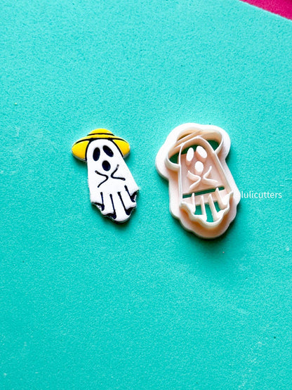 Ghost in Straw Hat Cutter: Polymer Clay Halloween Earring Mold