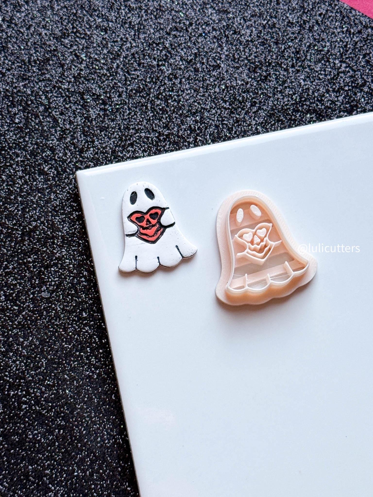 Jack-o'-Lantern Heart Ghost Cutter: Polymer Clay Earring Mold - Halloween Spooky Shape