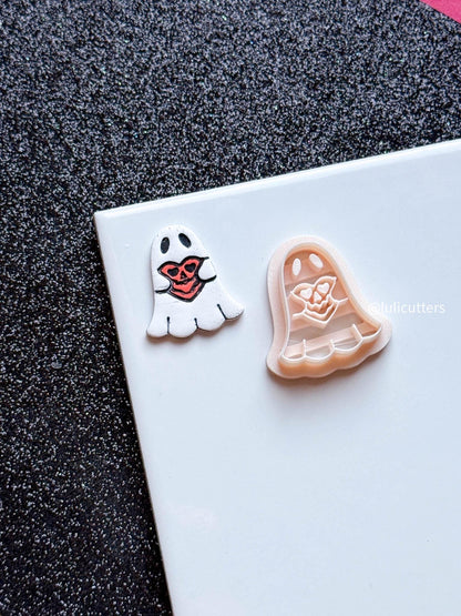 Jack-o'-Lantern Heart Ghost Cutter: Polymer Clay Earring Mold - Halloween Spooky Shape