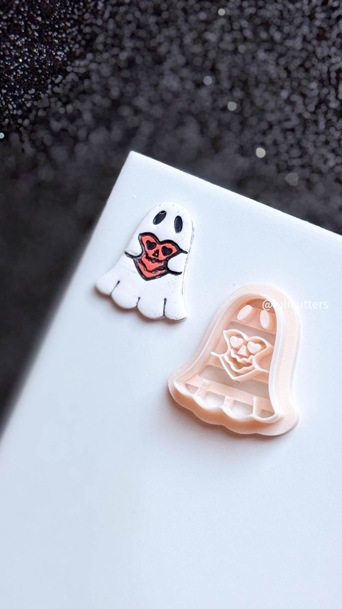 Jack-o'-Lantern Heart Ghost Cutter: Polymer Clay Earring Mold - Halloween Spooky Shape