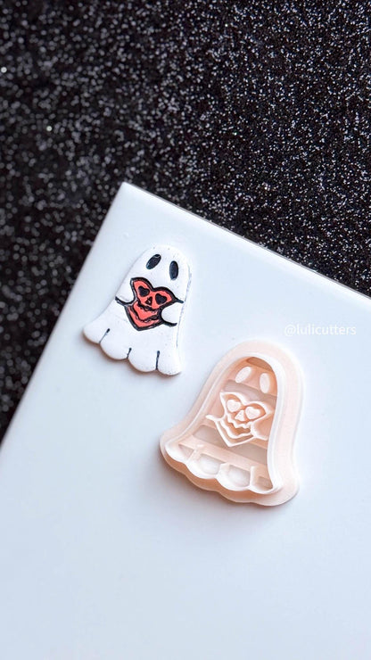 Jack-o'-Lantern Heart Ghost Cutter: Polymer Clay Earring Mold - Halloween Spooky Shape