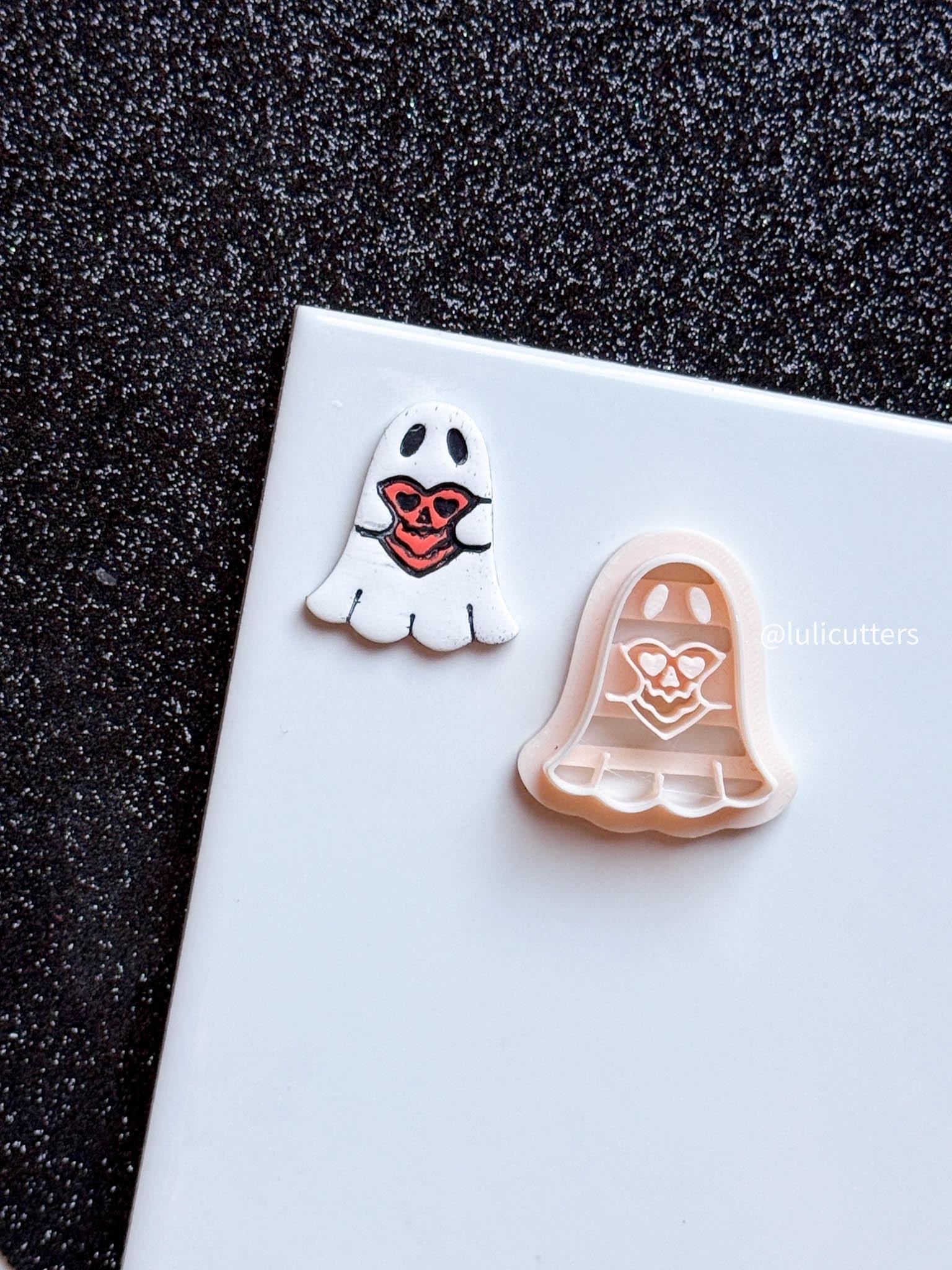 Jack-o'-Lantern Heart Ghost Cutter: Polymer Clay Earring Mold - Halloween Spooky Shape