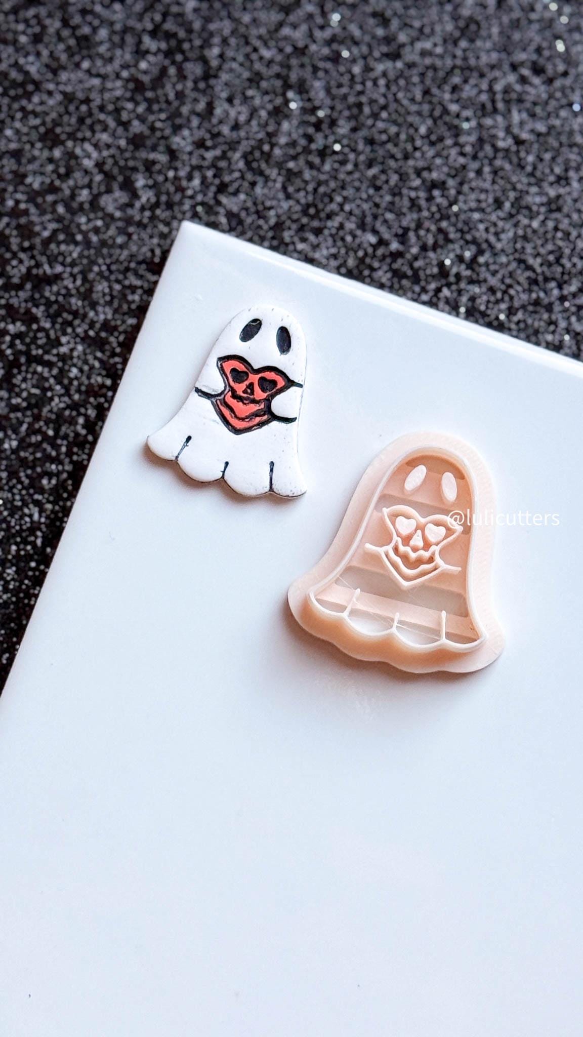 Jack-o'-Lantern Heart Ghost Cutter: Polymer Clay Earring Mold - Halloween Spooky Shape