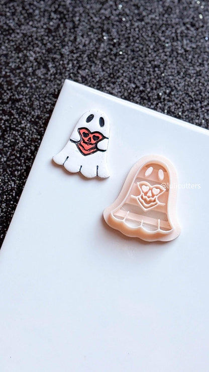 Jack-o'-Lantern Heart Ghost Cutter: Polymer Clay Earring Mold - Halloween Spooky Shape