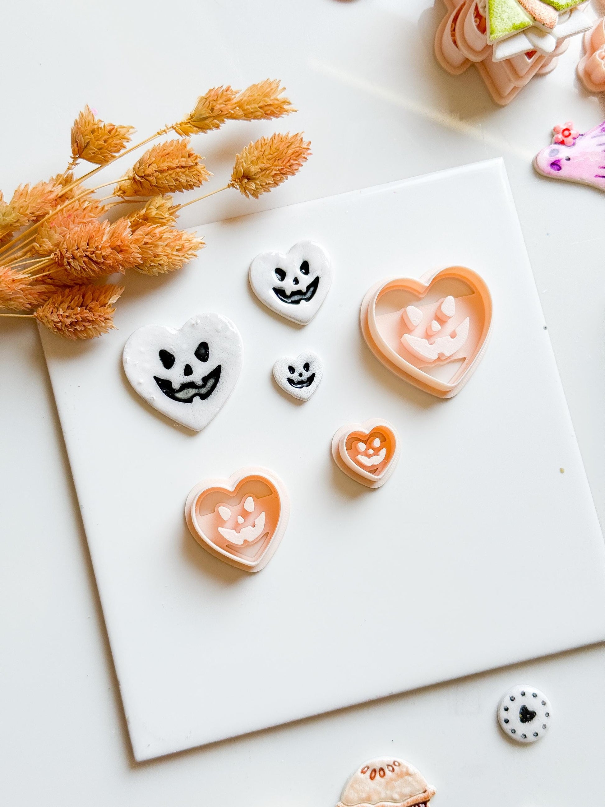 Jack-O'-Lantern Heart Polymer Clay Cutters: Halloween Earring Molds, 6 Sizes
