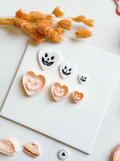 Jack-O'-Lantern Heart Polymer Clay Cutters: Halloween Earring Molds, 6 Sizes