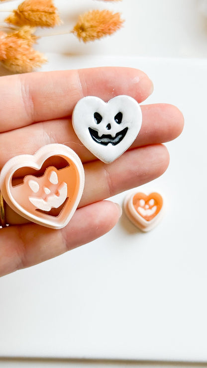 Jack-O'-Lantern Heart Polymer Clay Cutters: Halloween Earring Molds, 6 Sizes
