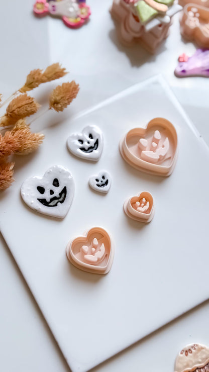 Jack-O'-Lantern Heart Polymer Clay Cutters: Halloween Earring Molds, 6 Sizes