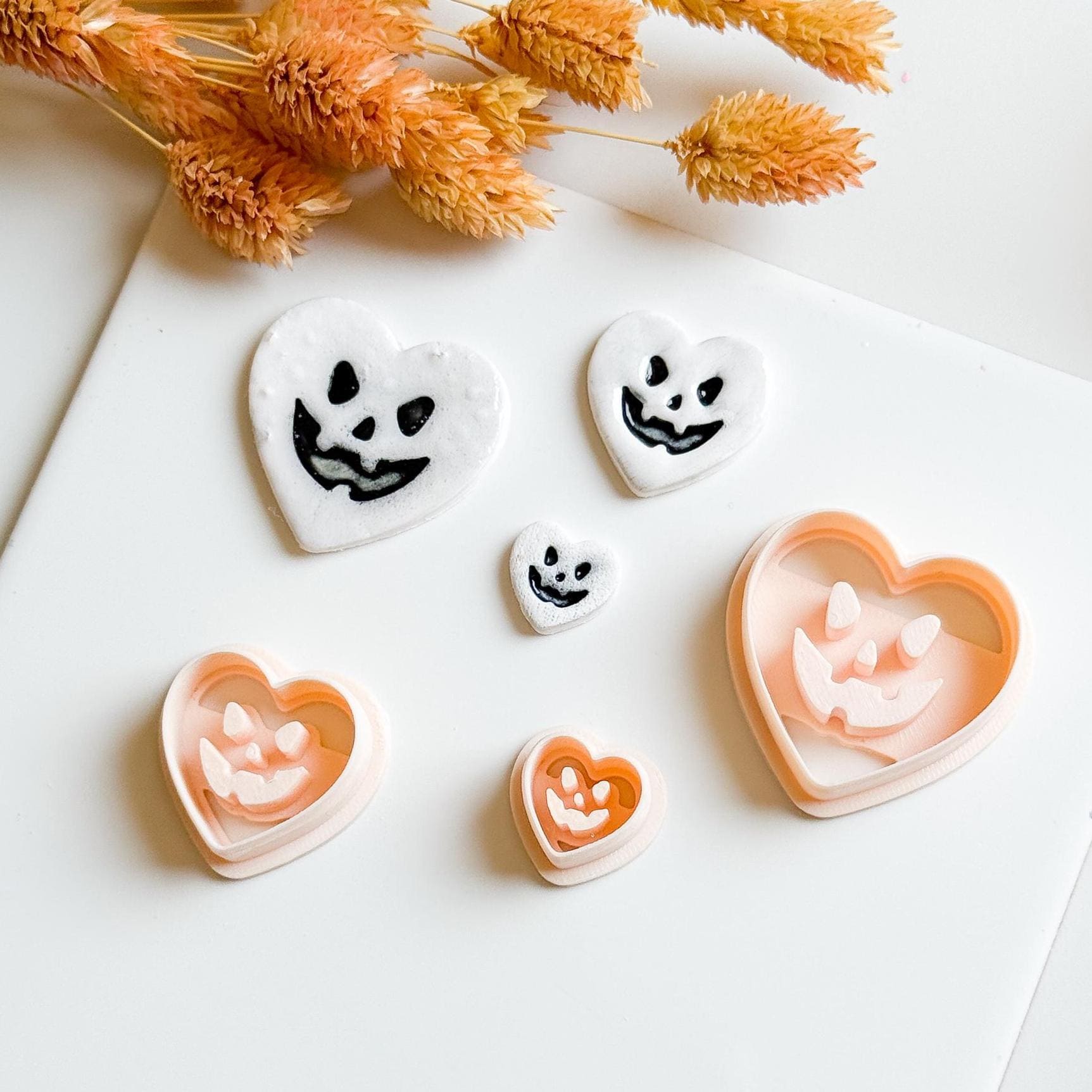 Jack-O'-Lantern Heart Polymer Clay Cutters: Halloween Earring Molds, 6 Sizes