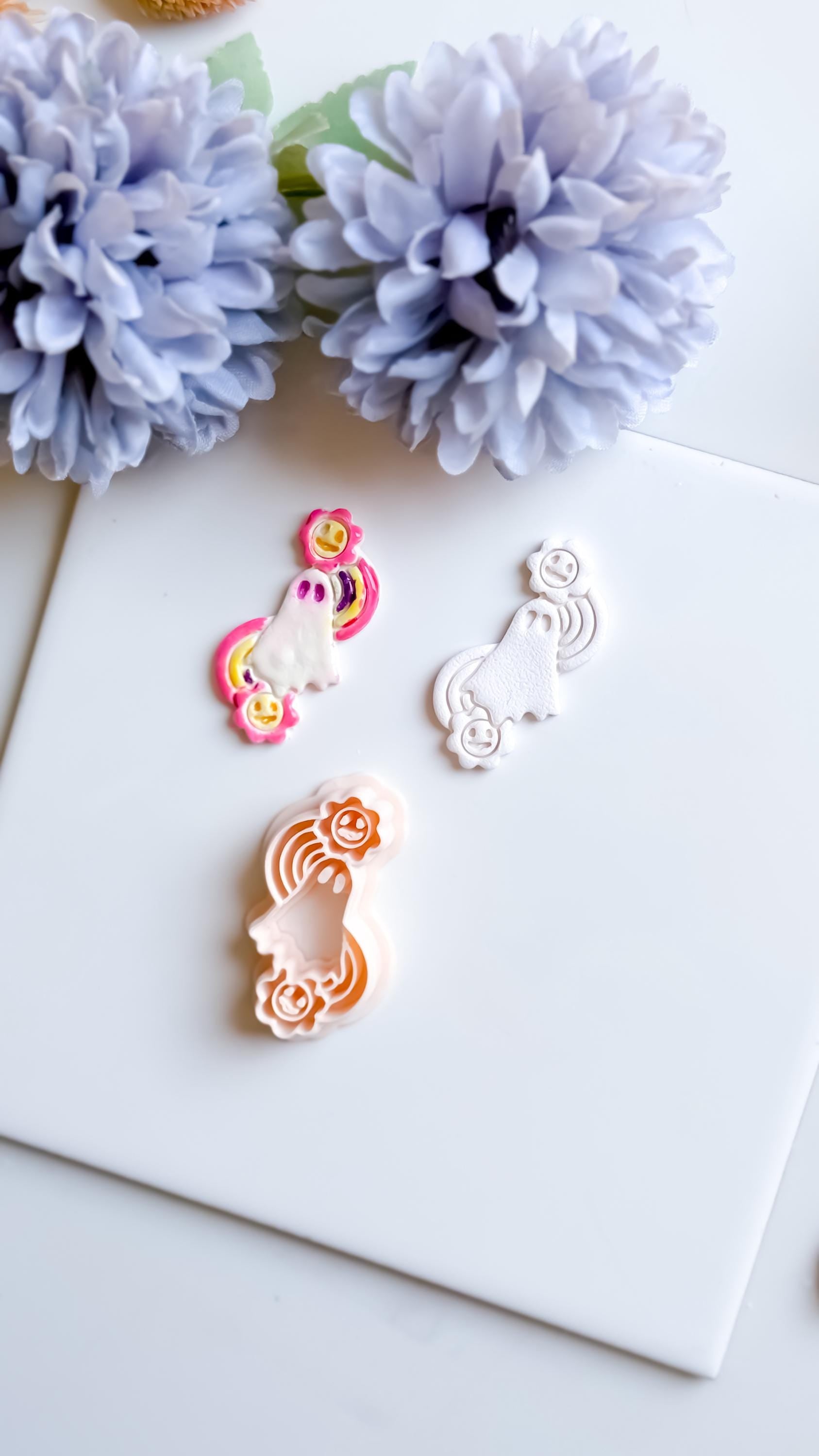 Whimsical Ghost Cutter: Rainbow Flower Polymer Clay Earring Mold
