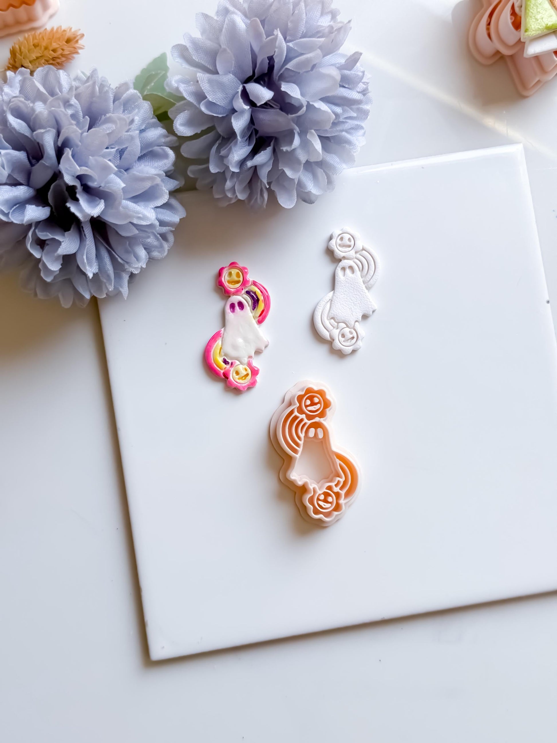 Whimsical Ghost Cutter: Rainbow Flower Polymer Clay Earring Mold