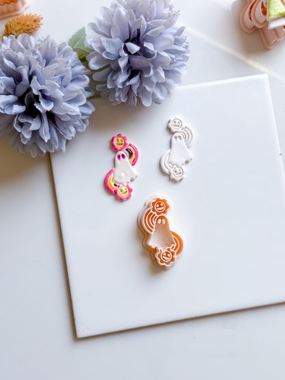 Whimsical Ghost Cutter: Rainbow Flower Polymer Clay Earring Mold