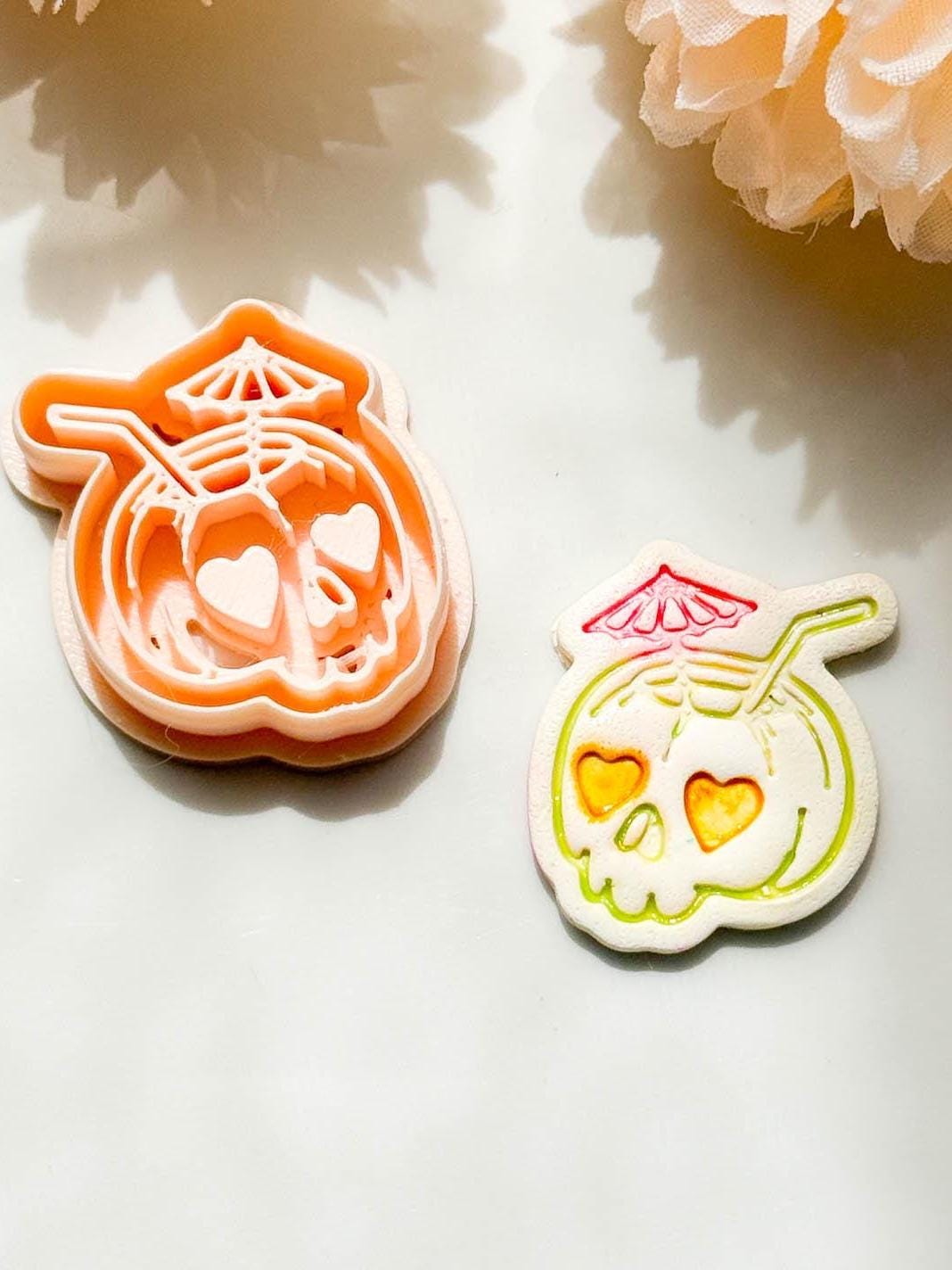 Tiki Skull Clay Cutter: Tropical Drink Polymer Clay Tool