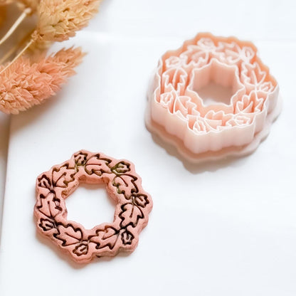 Oak Leaf Wreath Cutter Set: Polymer Clay Jewelry Tool, Autumn Design