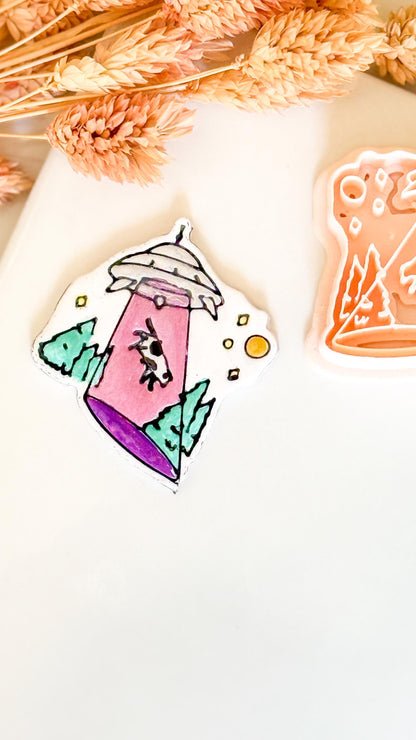 UFO Cow Abduction Cutter: Alien Polymer Clay Mold for Earrings, Charms