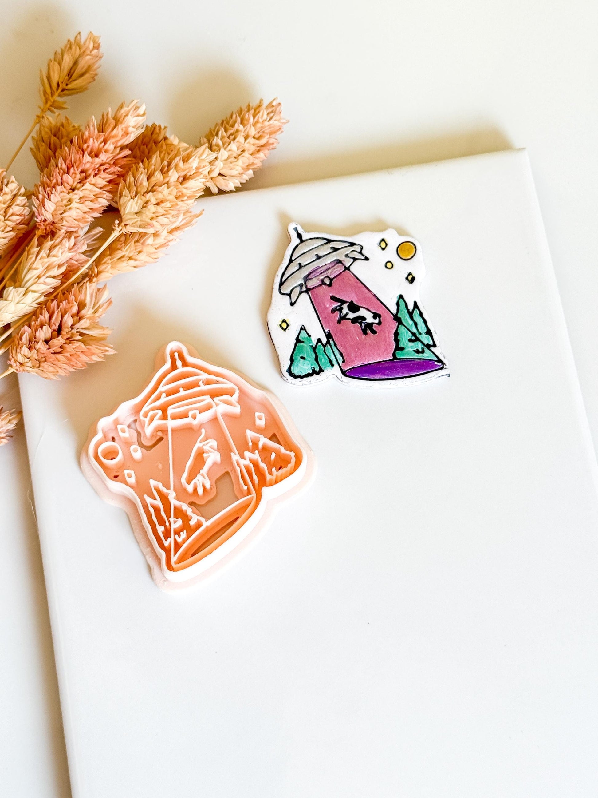 UFO Cow Abduction Cutter: Alien Polymer Clay Mold for Earrings, Charms