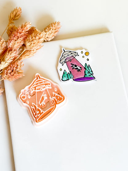 UFO Cow Abduction Cutter: Alien Polymer Clay Mold for Earrings, Charms