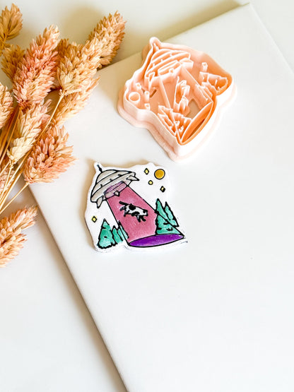 UFO Cow Abduction Cutter: Alien Polymer Clay Mold for Earrings, Charms