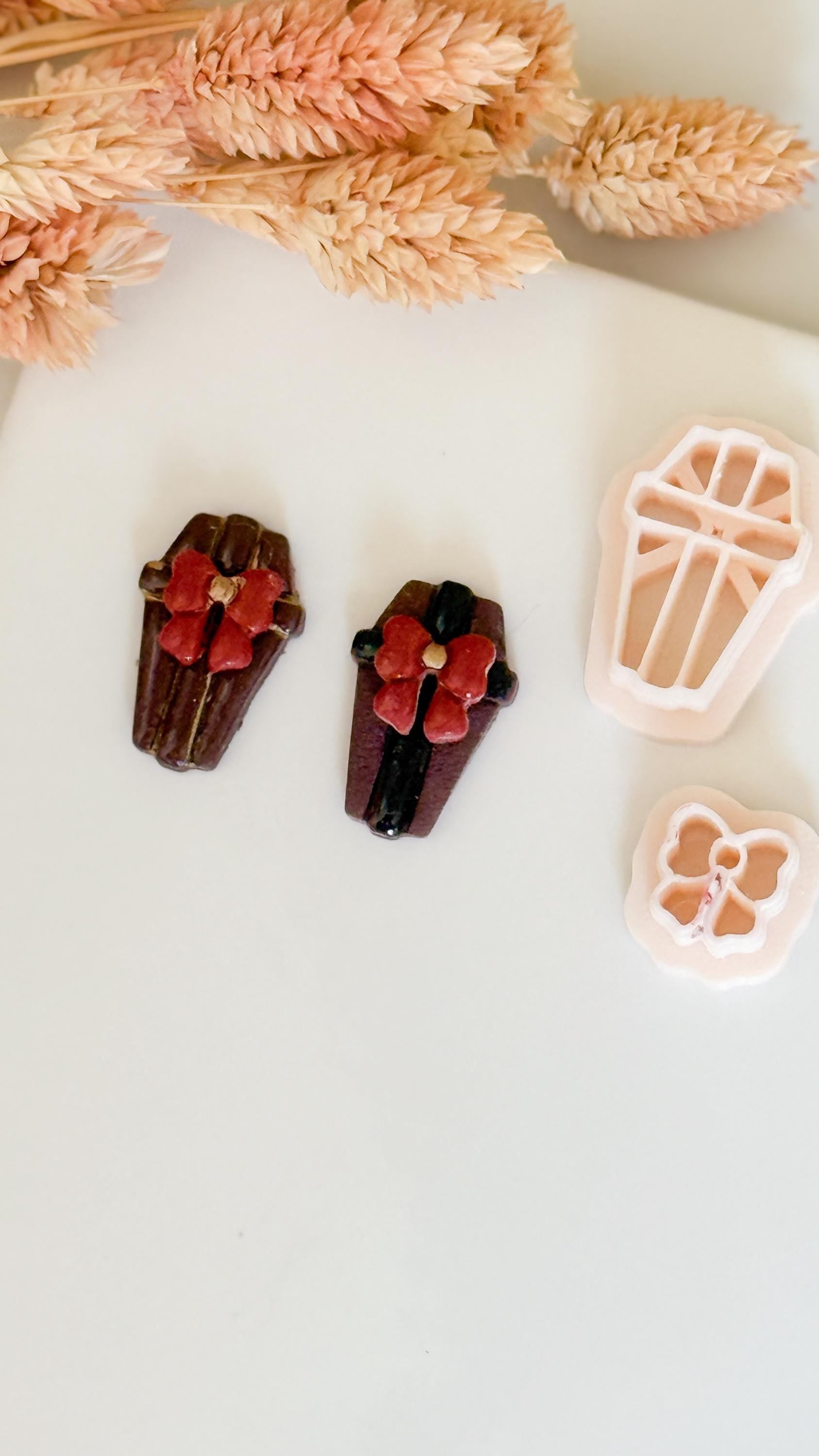 Coffin Clay Cutter Set with Bow: Spooky Halloween Earring Mold