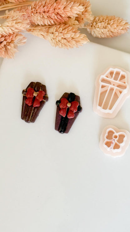 Coffin Clay Cutter Set with Bow: Spooky Halloween Earring Mold