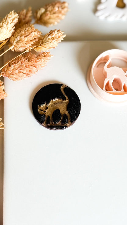 Spooked Black Cat Clay Cutter: Halloween Polymer Clay Mold - Earrings, Charms