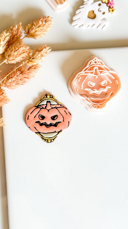Gothic Pumpkin Face Cutter: Halloween Polymer Clay Mold - Earrings/Studs