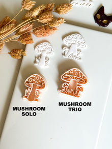 Mushroom Clay Cutter Set 2 Forest Designs with Grass & Dot Details, Cottagecore Earring Mold