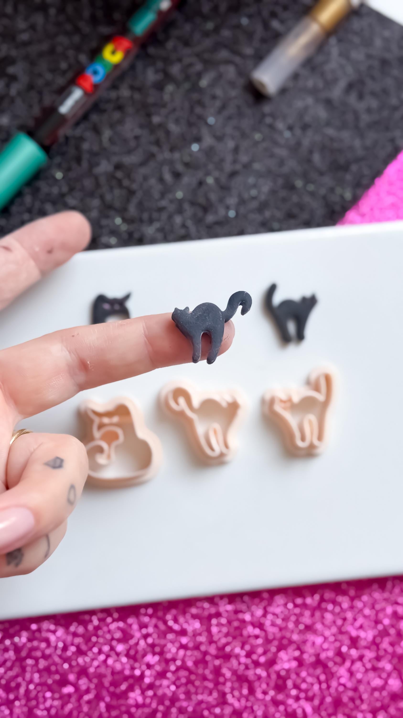 Spooky Cat Clay Cutter Set: Halloween Earring Jewelry, 20-45mm