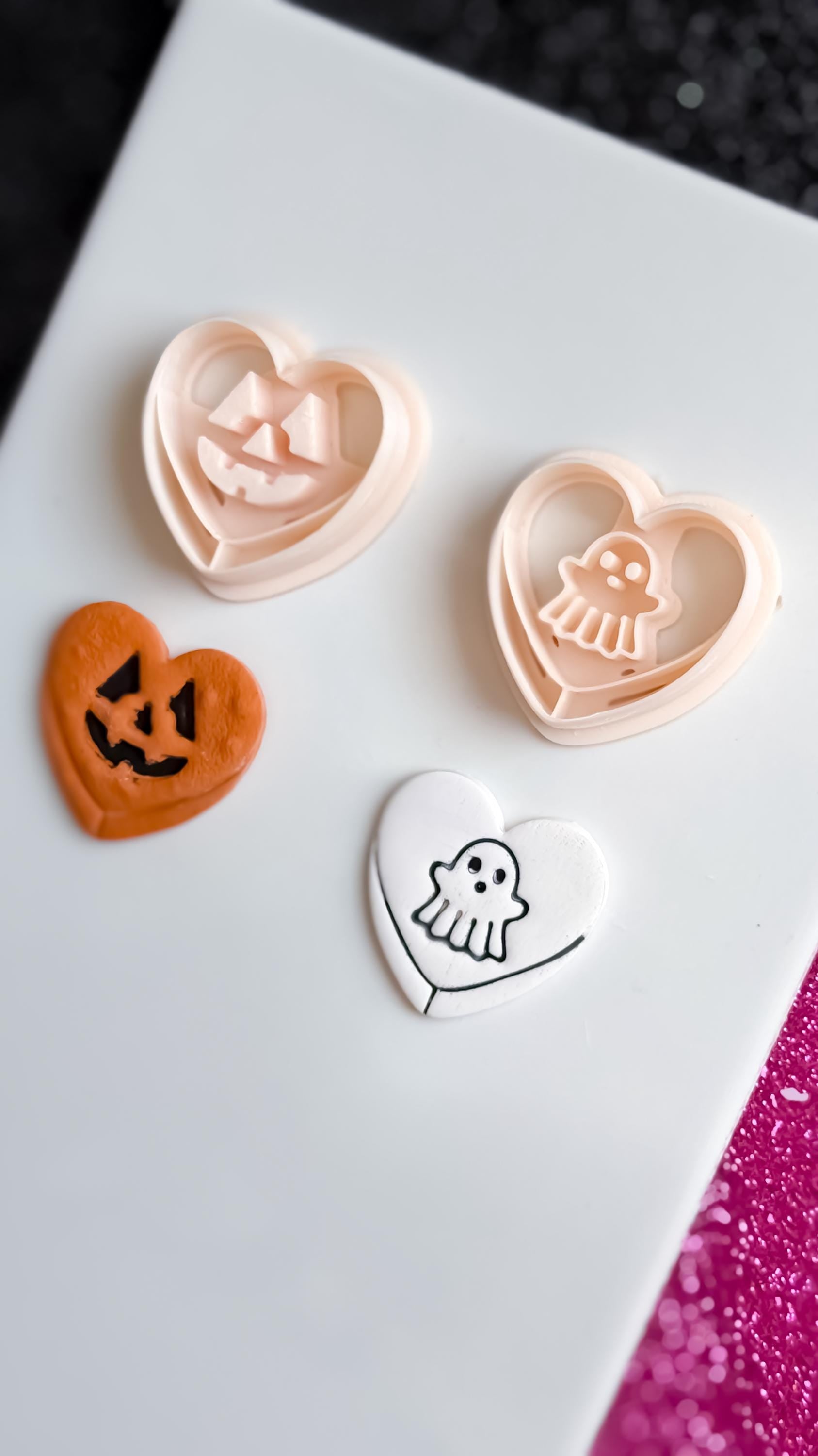 Halloween Polymer Clay Cutter Set: Ghost, Pumpkin, Spiderweb Heart Earrings