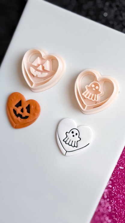 Halloween Polymer Clay Cutter Set: Ghost, Pumpkin, Spiderweb Heart Earrings