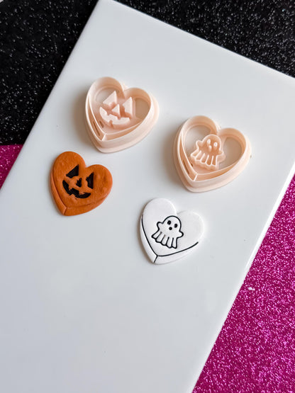Halloween Polymer Clay Cutter Set: Ghost, Pumpkin, Spiderweb Heart Earrings