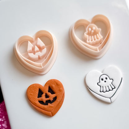 Halloween Polymer Clay Cutter Set: Ghost, Pumpkin, Spiderweb Heart Earrings