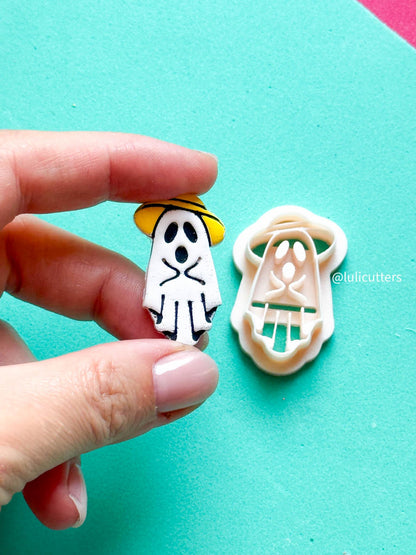 Ghost in Straw Hat Cutter: Polymer Clay Halloween Earring Mold