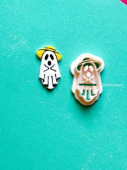 Ghost in Straw Hat Cutter: Polymer Clay Halloween Earring Mold