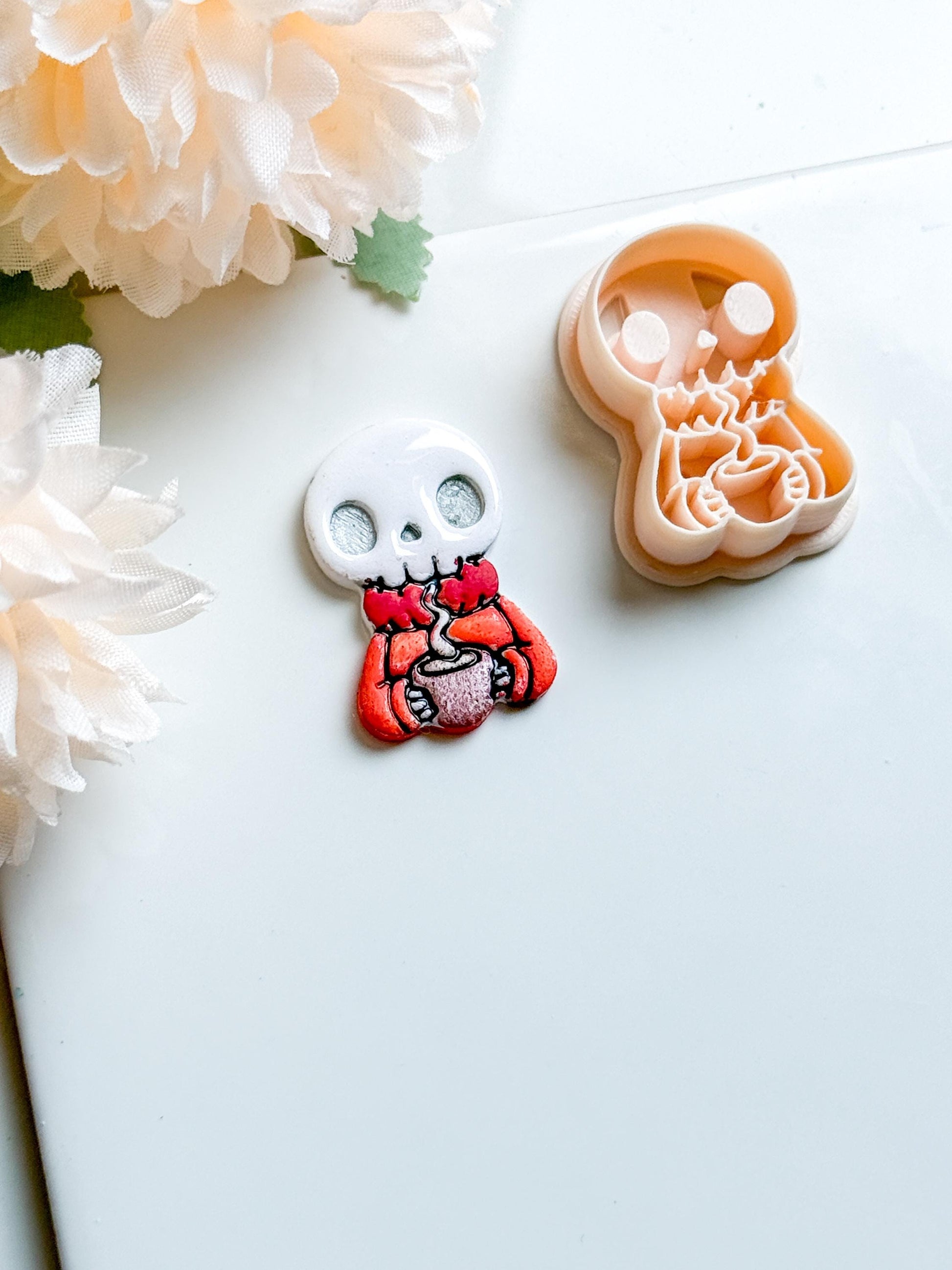 Cozy Skeleton Polymer Clay Cutter: Halloween Skull Mold for Earrings