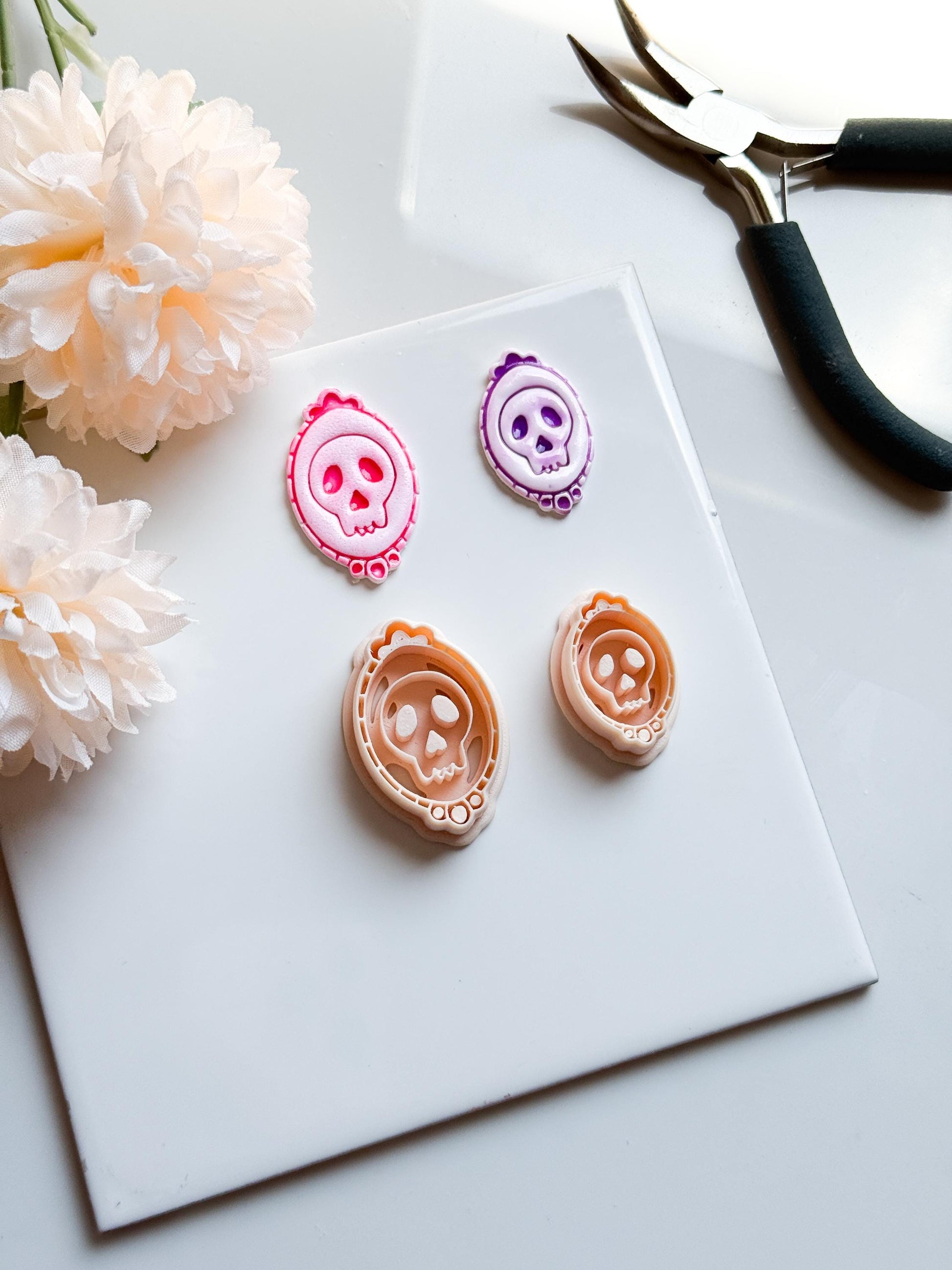 Skull Cameo Clay Cutter Spooky Oval Frame Design for Earrings, Charms & Halloween Jewelry