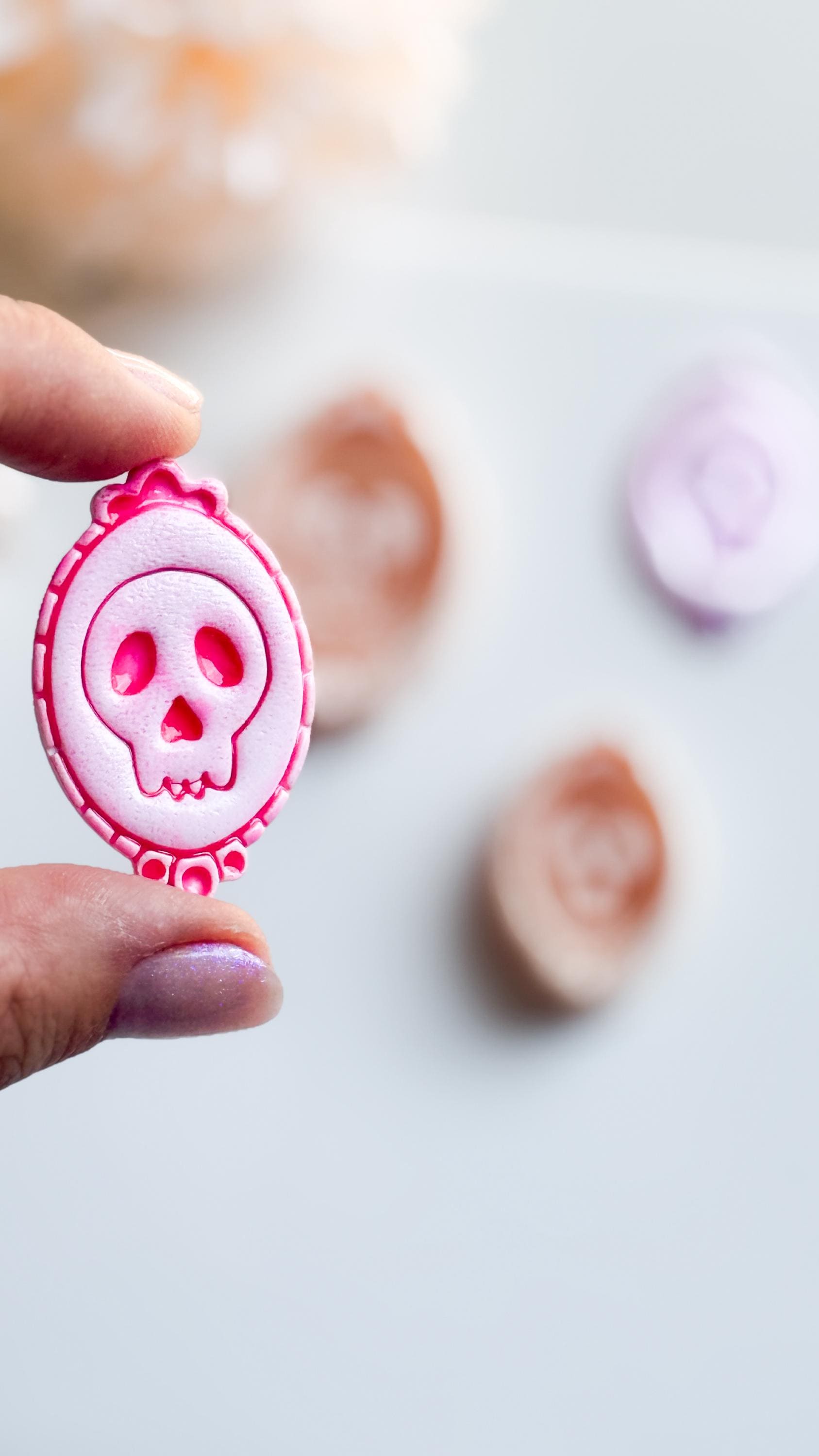 Skull Cameo Clay Cutter Spooky Oval Frame Design for Earrings, Charms & Halloween Jewelry