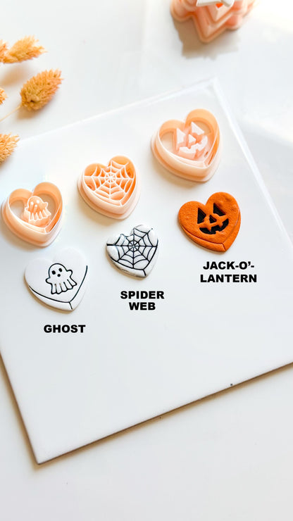 Halloween Polymer Clay Cutter Set: Ghost, Pumpkin, Spiderweb Heart Earrings