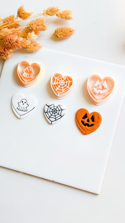 Halloween Polymer Clay Cutter Set: Ghost, Pumpkin, Spiderweb Heart Earrings
